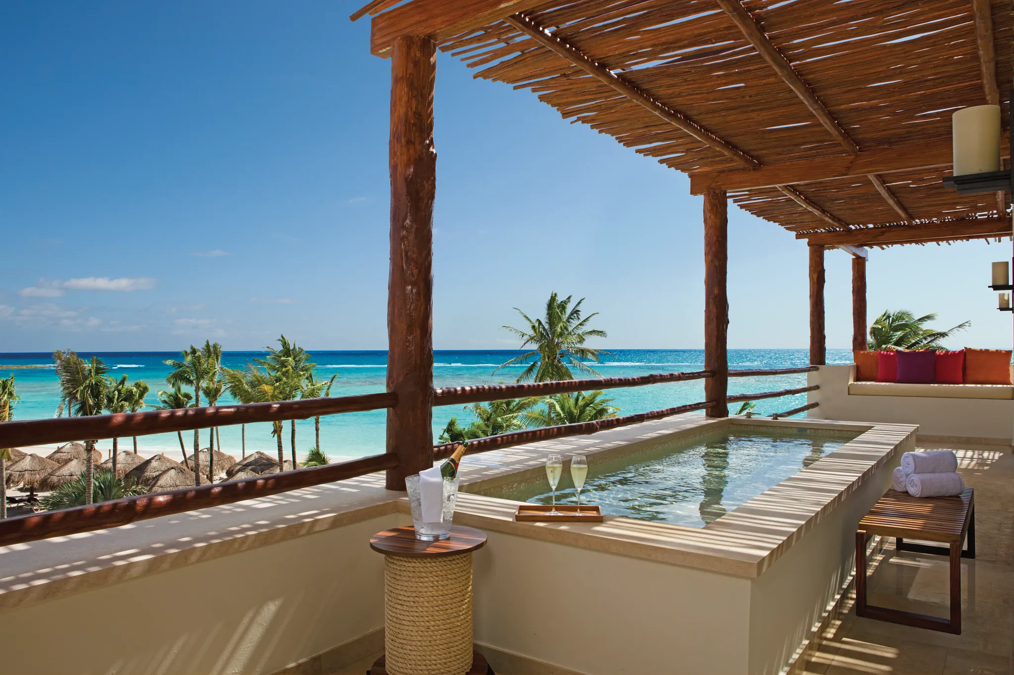 Presidential Suite balcony plunge pool with oceanfront view at Secrets Akumal Riviera Maya.