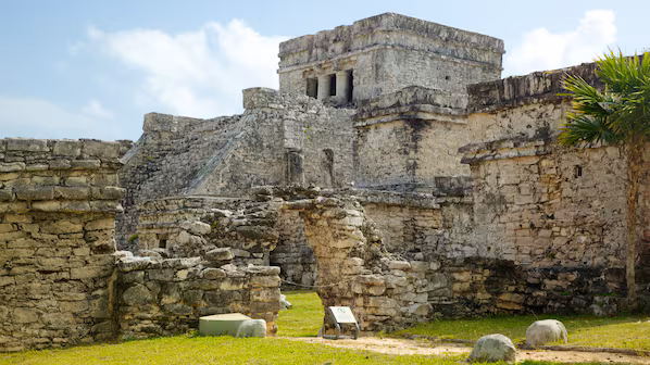 Ancient oceanfront temples at the Tulum Mayan Ruins near Secrets Akumal Riviera Maya in the Riviera Maya